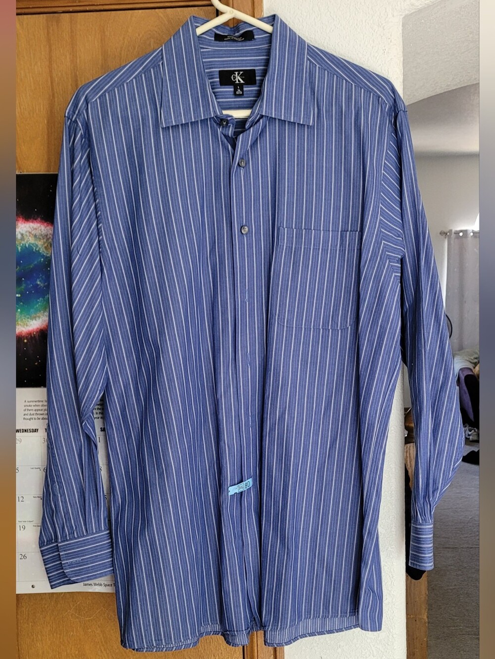 Calvin Klein Navy and White Pinstripe Dress Shirt